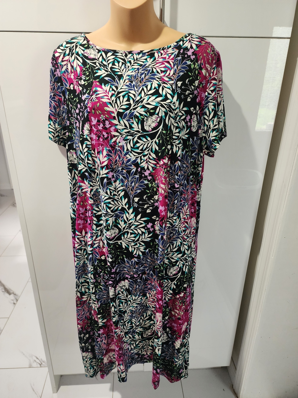 J. Jill Black, Magenta & Teal Leaf-Print Maxi Dress